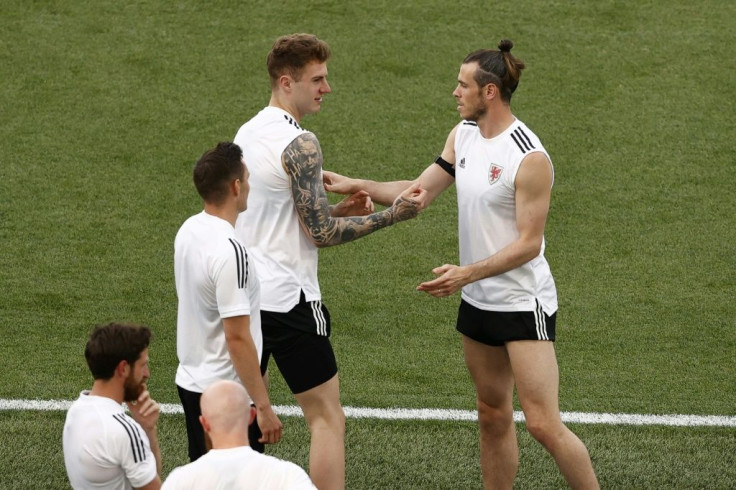 Gareth Bale (R) with his Wales teammates in Rome on Saturday ahead of their Euro 2020 clash with Italy