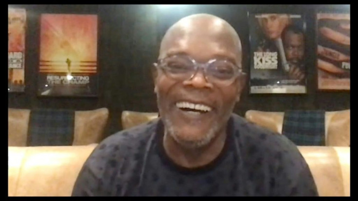 A smiling Samuel L. Jackson, the hitman in box office-topping 'The Hitman's Wife's Bodyguard,' is seen speaking during a film festival October 24, 2020 in Savannah, Georgia