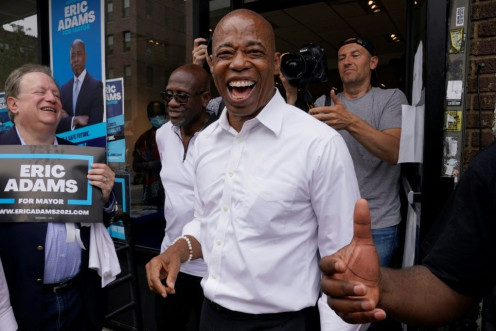 New York City Democratic mayoral candidate Eric Adams smiles during a event in Brooklyn on June 21, 2021, the eve of New York City's primary election day