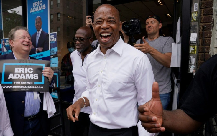 New York City Democratic mayoral candidate Eric Adams smiles during a event in Brooklyn on June 21, 2021, the eve of New York City's primary election day