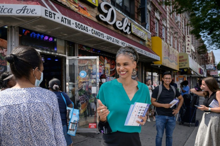 Progressive mayoral candidate for New York Maya Wiley campaigning in Brooklyn on June 21, 2021