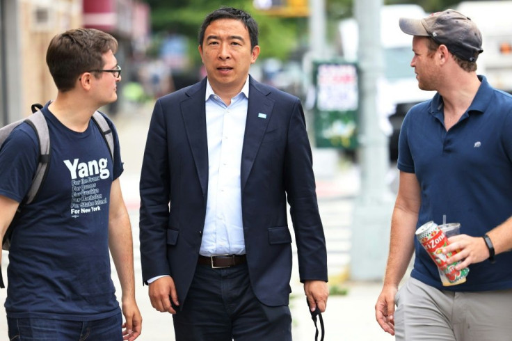 New York mayoral candidate Andrew Yang campaigns in Brooklyn on June 21, 2021