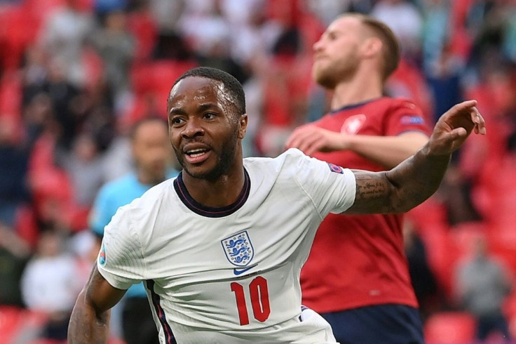 England forward Raheem Sterling celebrates scoring against the Czech Republic