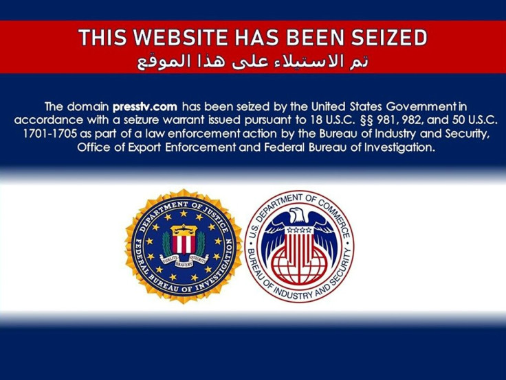 This image taken from the website of Iran's Press TV announces that the site was seized by US authorities.
