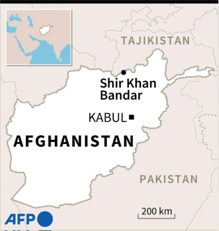 Map of Afghanistan locating Shir Khan Bandar, the main border crossing with Tajikistan.