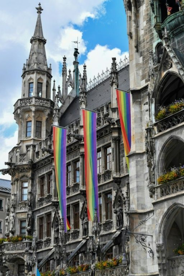 Rainbow coloured flags hung on Munich's town hall before Germany's match against Hungary