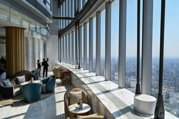 View of the J Hotel, the world's highest luxury hotel, boasting a restaurant on the 120th floor and 24-hour personal butler service, located in the Shanghai Tower