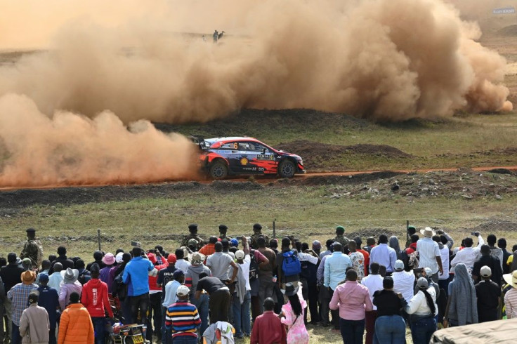 Spectators watch the super special stage at Kasarani near Nairobi