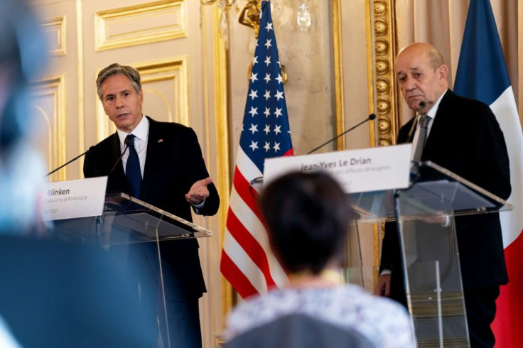 Both US Secretary of State Antony Blinken (L) and France's Foreign Minister Jean-Yves Le Drian urged Iran to return to the nuclear accord
