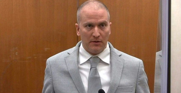 This grab from video courtesy of Court TV shows former policeman Derek Chauvin speaking facing the camera as he heard his sentence in the Hennepin County Government Center on June 25, 2021 in Minneapolis, Minnesota