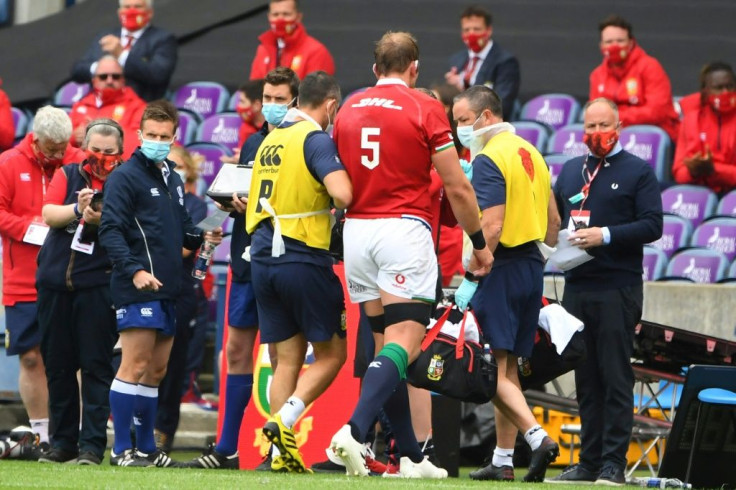 Injured - British and Irish Lions captain Alun Wyn Jones leaves the field against Japan at Murrayfield on Saturday