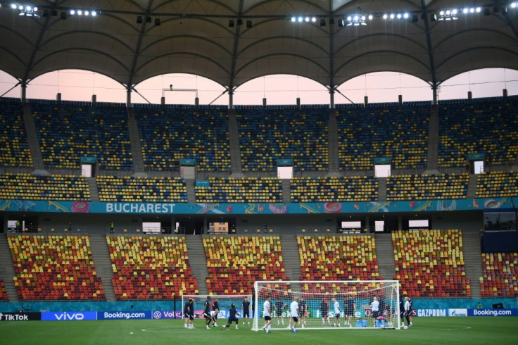 France players train inside the National Arena in Bucharest, where up to 25,000 fans will be allowed to watch their last-16 tie against Switzerland on Monday