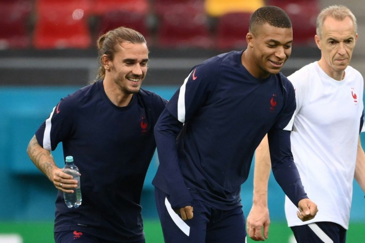 Antoine Griezmann and Kylian Mbappe train in Bucharest on Sunday ahead of France's Euro 2020 clash with Switzerland