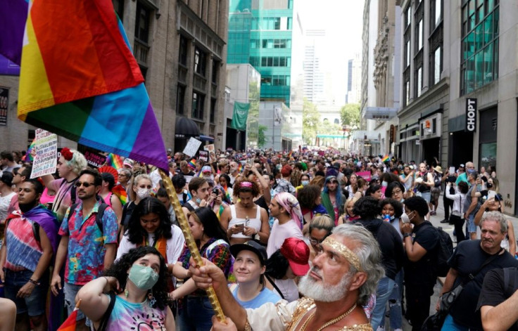 People gather for the 3rd annual Queer Liberation March in New York on June 27, 2021