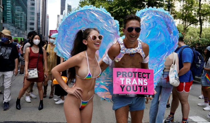 People gather for the 3rd annual Queer Liberation March in New York on June 27, 2021