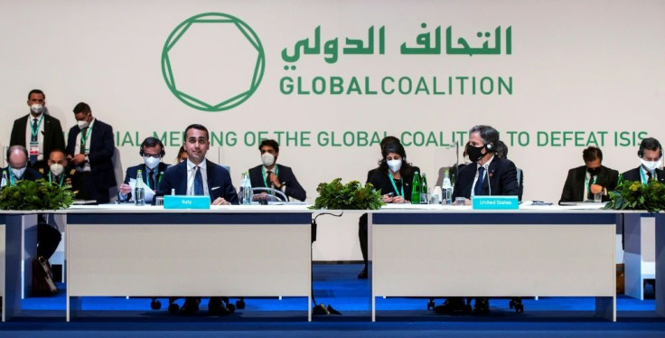 Italian Foreign Minister Luigi Di Maio (left) and US Secretary of State Antony Blinken at a meeting of the US-led coalition against the Islamic State group in Rome