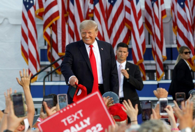 Former US president Donald Trump arriving at his first major rally since leaving the White House, one June 26 2021 in Wellington, Ohio