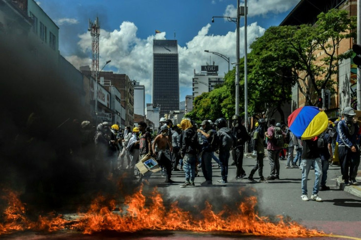 Demonstrators attacked police installations in the Colombian city of Medellin