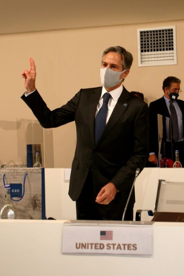 US Secretary of State Antony Blinken addresses the G20 foreign and development ministers meeting in Matera, Italy