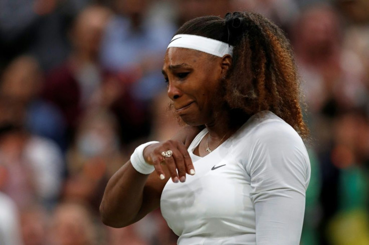 The end: Serena Williams reacts as she withdraws from her first round match against Belarus's Aliaksandra Sasnovich