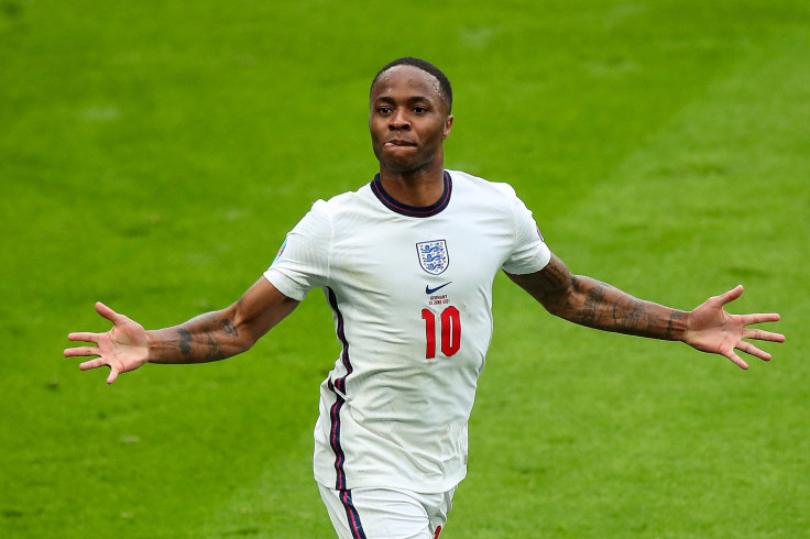 Raheem Sterling scores a goal over Germany at Euro 2020