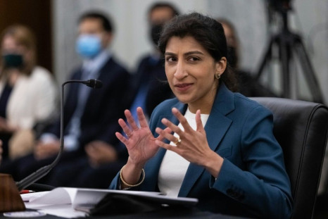 Amazon argues that Federal Trade Commission chair Lina Khan, seen at her April confirmation hearing, is biased against the company