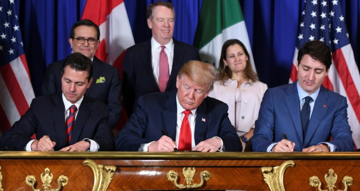 On November 30, 2018, Mexican President Enrique Pena Nieto (L) US President Donald Trump (C) and Canadian Prime Minister Justin Trudeau, signed a new free trade agreement