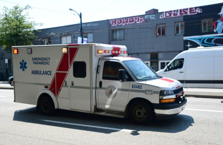 An ambulance is seen during the extreme hot weather in Vancouver, British Columbia, Canada