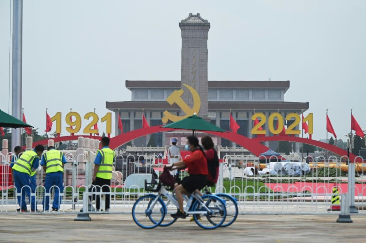 Decorations in Tiananmen Square celebrate the party's centenary