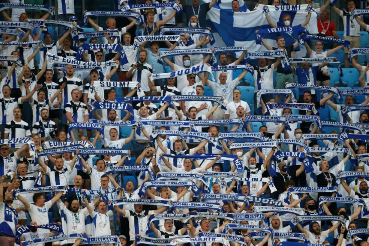 Finland supporters at their team's game against Russia in Saint Petersburg