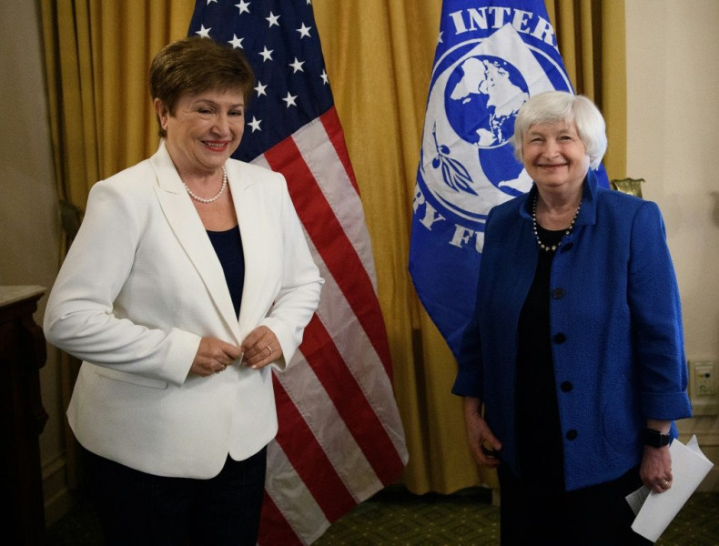 International Monetary Fund (IMF) Managing Director Kristalina Georgieva (L) and US Treasury Secretary Janet Yellen meet to discuss the US economy