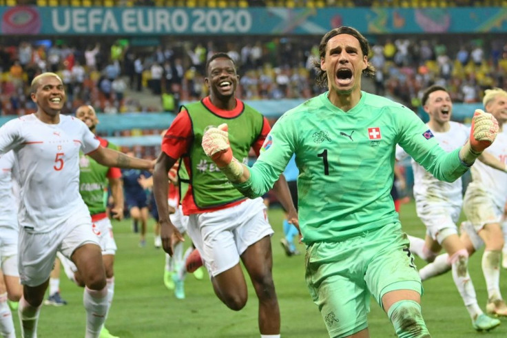 Switzerland's Yann Sommer leads the celebrations after the penalty shoot-out win against France