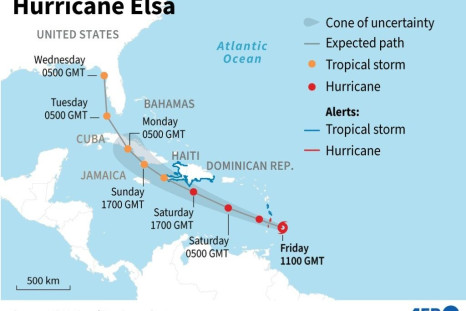 Location and predicted path of the hurricane Elsa