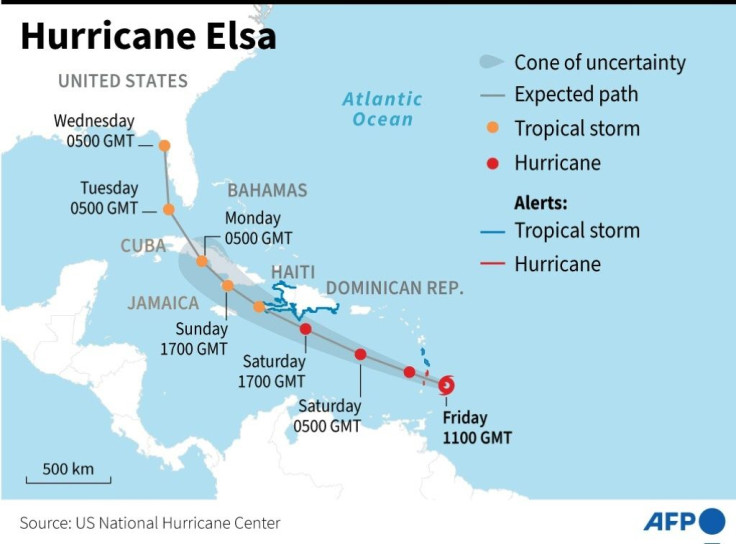 Location and predicted path of the hurricane Elsa