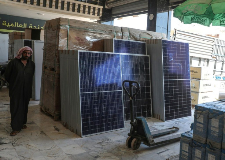 Solar panels for sale in Syria; one survey found eight percent pf people in rebel areas used solar as the main source of power in their homes