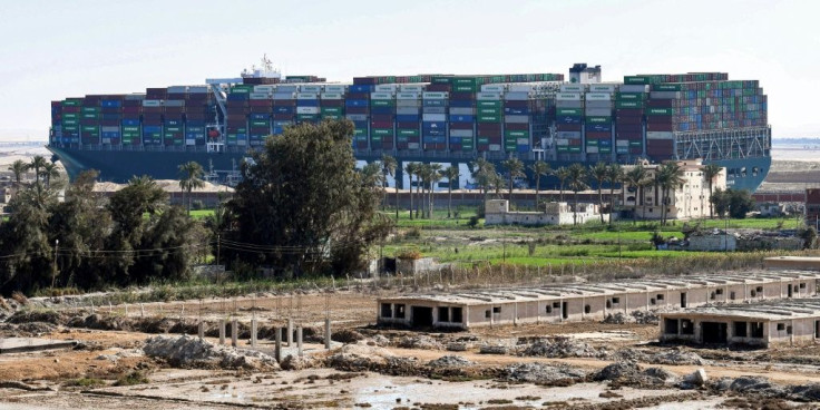 The megatanker Ever Given seen in this March 29 picture got stuck diagonally across the Suez Canal during a sandstorm blocking the vital trade artery for six days before salvage teams could dislodge it