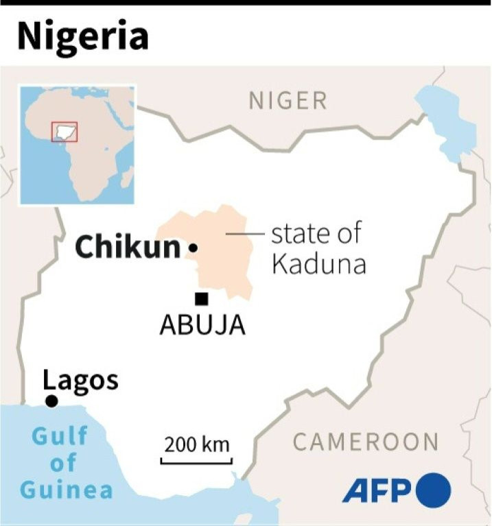 Map of Nigeria locating Chikun in the state of Kaduna.
