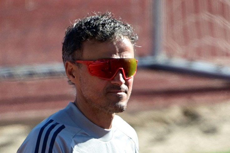 Spain coach Luis Enrique at his team's training session in Madrid on Monday, before they left for London