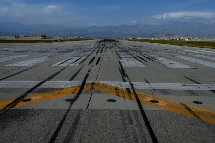 The runway at Bagram Air Base, from which US forces used to provide vital air cover to Afghan troops fighting the Taliban, is seen on July 5, 2021, after Washington handed the base over to Kabul