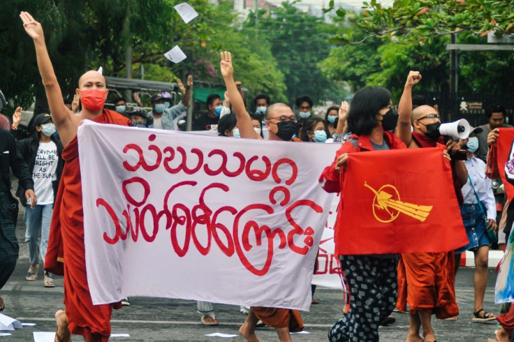 Buddhist monks demonstrated in the central city of Mandalay