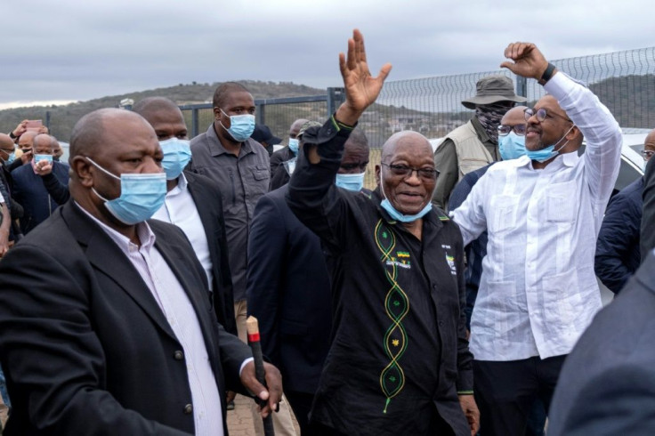 Among friends: Zuma, speaking to supporters who gathered on Sunday outside his rural home in southeastern Kwa-Zulu Natal province