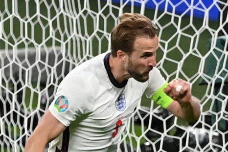 England forward Harry Kane celebrates against Denmark at Wembley