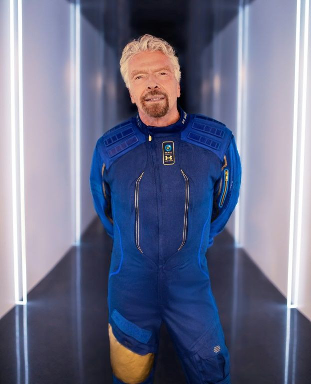 Richard Branson, founder of Virgin Galactic, wearing his company's astronaut space suit