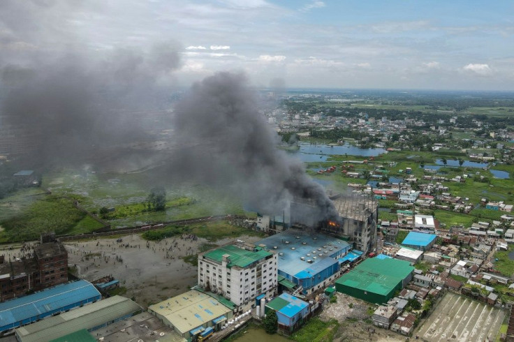 Smoke continued to rise from the factory the day after the blaze broke out