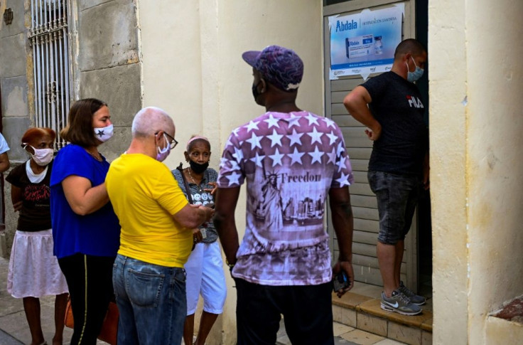 People wait to receive the Cuban Abdala vaccine in Havana on July 9, 2021