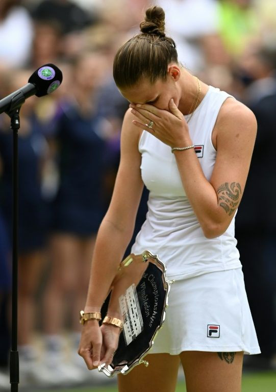 Karolina Pliskova wept after receiving her Wimbledon singles runners-up trophy the defeat hurting so much she shed what she claimed were rare tears
