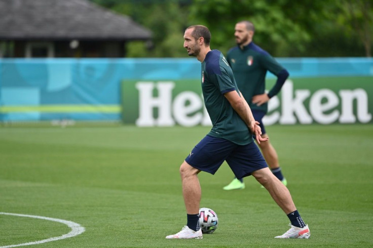 Giorgio Chiellini takes part in an Italy training session