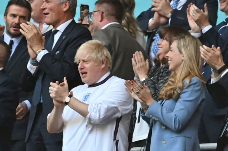 British Prime Minister Boris Johnson watches England at Wembley