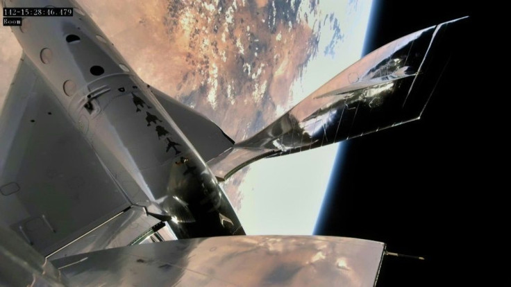 After climbing to 50,000 feet (15 kilometers), VSS Unity ignites its rocket-powered engine to ascend at Mach 3 beyond the 50 miles (80 kilometers) of altitude  considered the edge of space