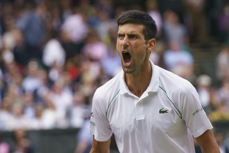 Victory roar: Novak Djokovic celebrates winning against Denis Shapovalov in the semi-final